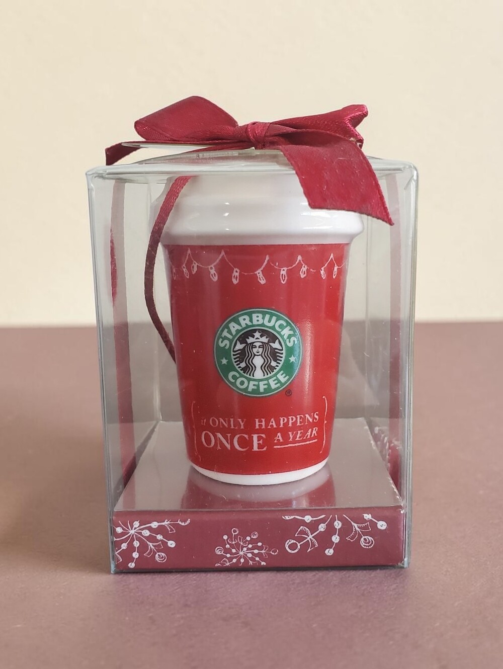 NEW Starbucks 2005 Christmas Ornament Red Cup It Only Happens Once A Year